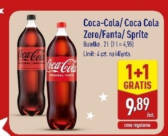 Napój Coca-Cola/Coca Cola Zero/Fanta/Sprite 2l 1+1 GRATIS promocja w Aldi