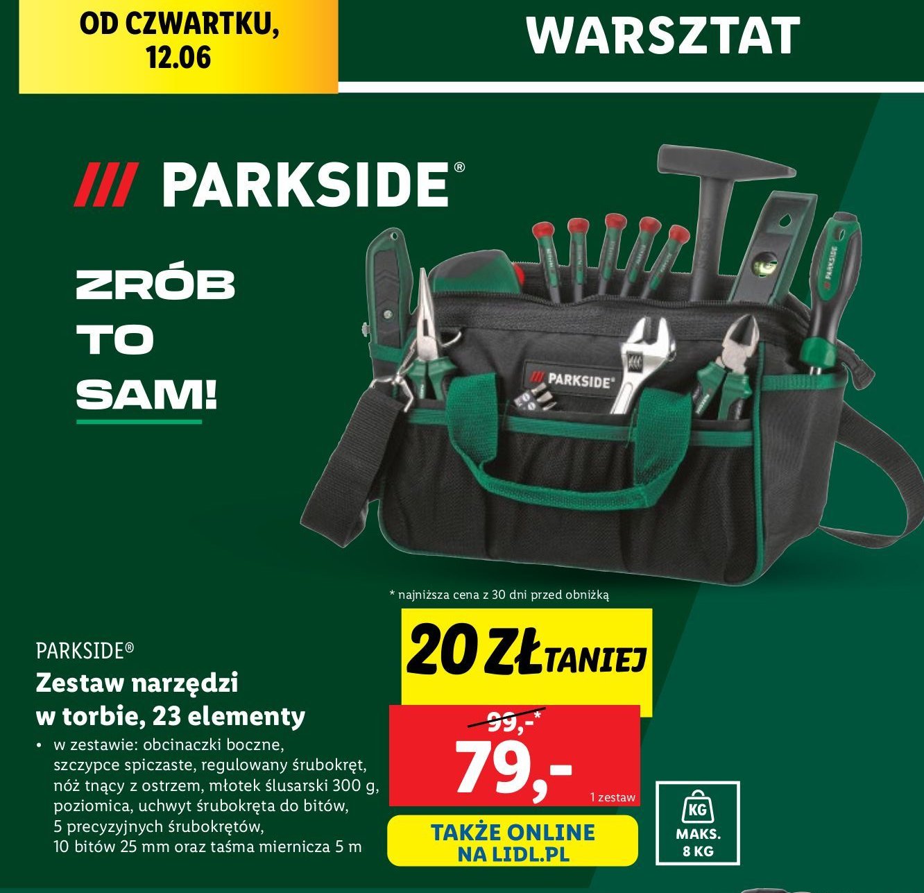 Zestaw narzędzi w torbie Parkside promocja