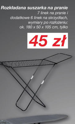 Suszarka na pranie rozkładana 7 linek na pranie i dodatkowe 6 linek na skrzydłach, wymiary po rozłożeniu: ok. 180 x 50 x 105 cm promocja w KiK