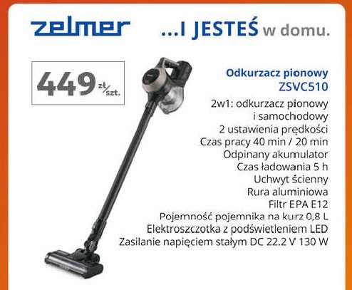 Odkurzacz pionowy zsvc510 Zelmer promocja