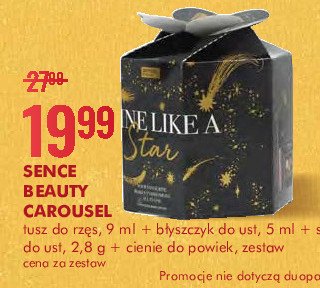 Zestaw: tusz do rzęs 9 ml + błyszczyk do ust 5 ml + szminka do ust 2.8 g + cienie do powiek Sence beauty carousel promocja