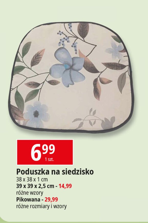 Poduszka na siedzisko 39 x 39 x 2.5 cm promocja w Leclerc