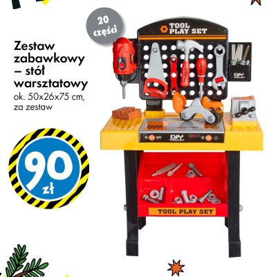 Zestaw zabawkowy - stół warsztatowy ok. 50x26x75 cm, 20 części, za zestaw promocja w Tedi
