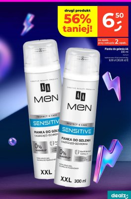 Pianka do golenia AA Men Sensitive Protect & Care łagodząco-ochronna 300 ml promocja w Dealz