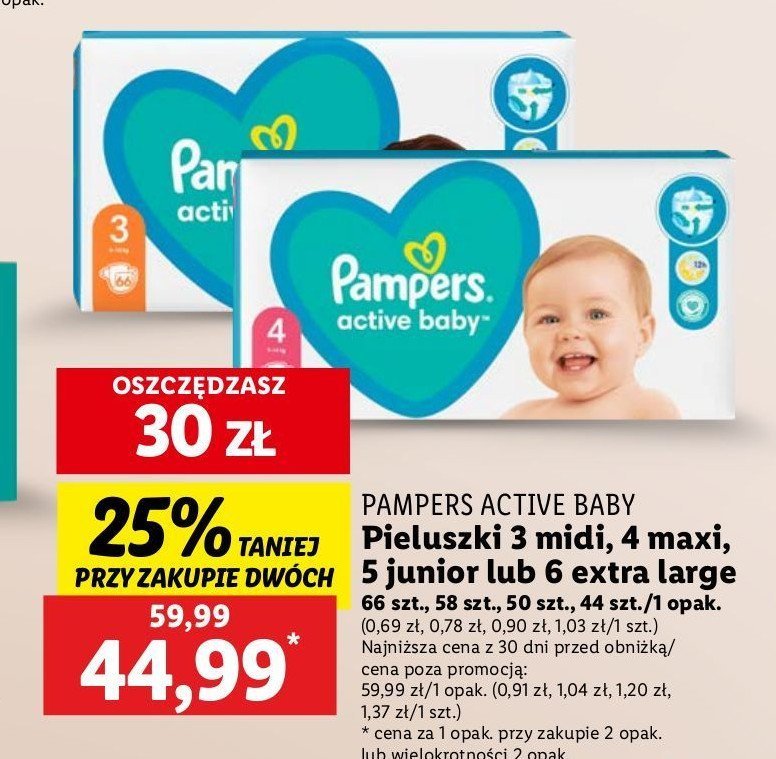 Pieluszki dla dzieci extra large Pampers active baby promocja