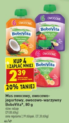 Mus banan i jabłko z truskawką i kiwi Bobovita promocja