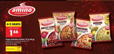 Zupa chińska Amino, 57 g-66 g: pomidorowa, barszcz czerwony, gulaszowa, ogórkowa promocja w Biedronka