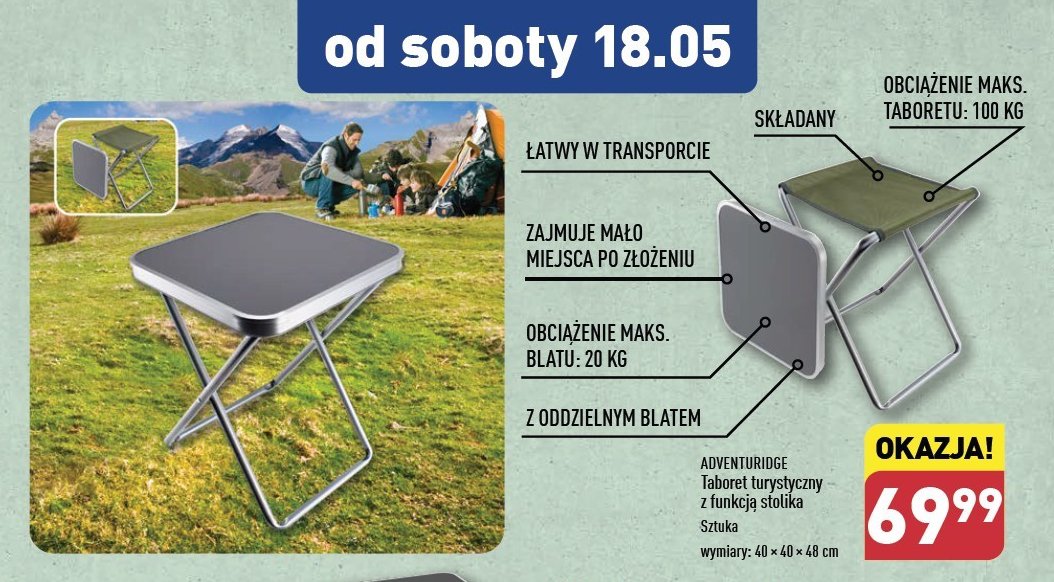 Taboret turystyczny z funkcj膮 stolika promocja