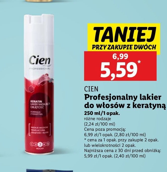 Lakier do włosów z keratyną Cien promocja