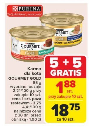 Karma dla kota mus z wołowiną Purina gourmet gold promocja w Carrefour