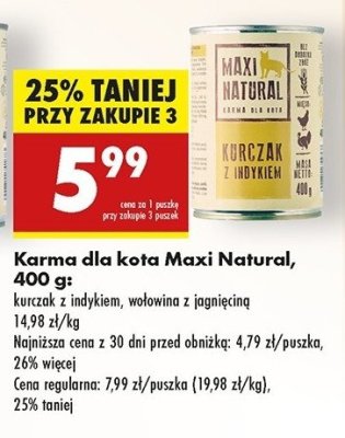 Karma dla kota kurczak z indykiem Maxi natural promocja