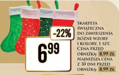 Skarpeta świąteczna do zawieszenia różne wzory i kolory promocja w Dino