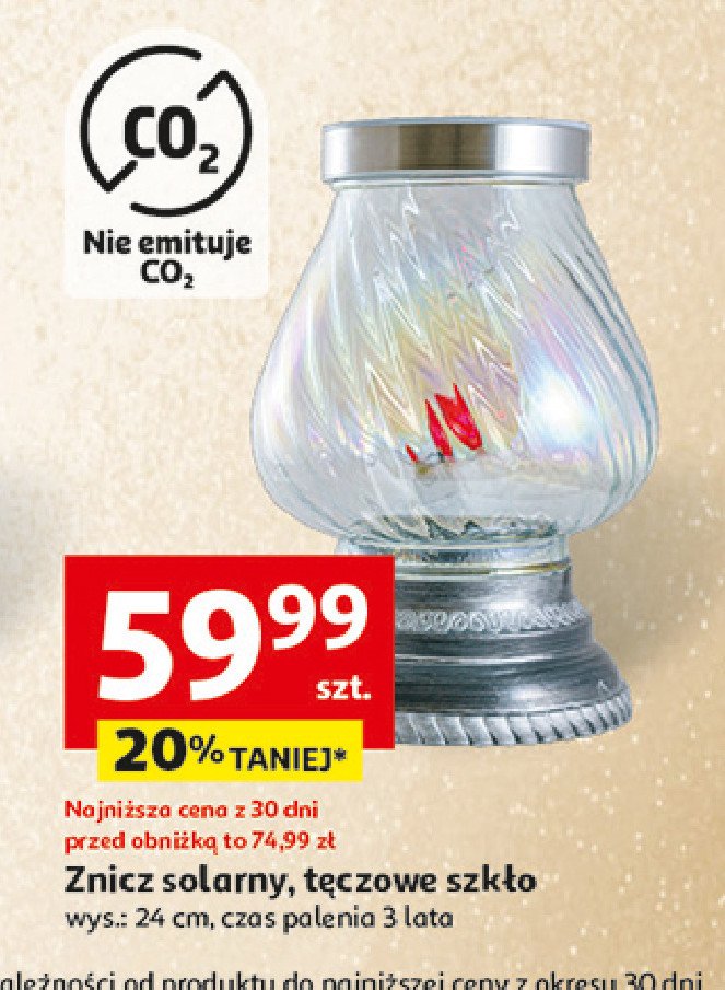 Znicz solarny tęczowe szkło 24 cm promocja w Stokrotka