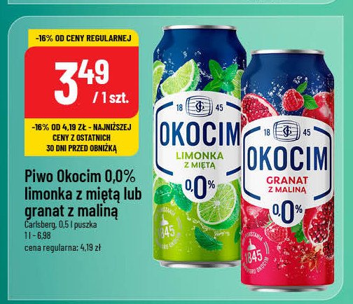 Piwo Okocim granat z maliną 0% promocja