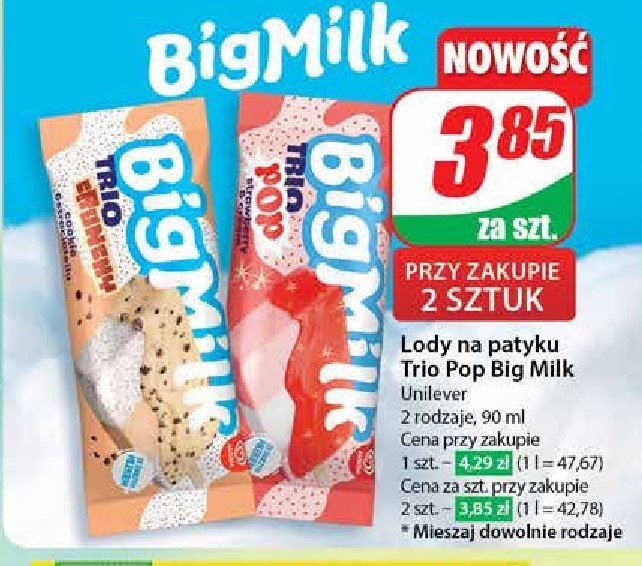 Lód trio crunchy Algida big milk promocja