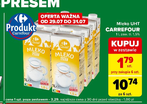 Mleko 1.5% Carrefour classic promocja