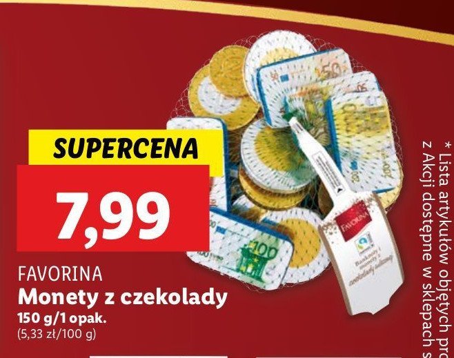 Monety z czekolady Favorina promocja