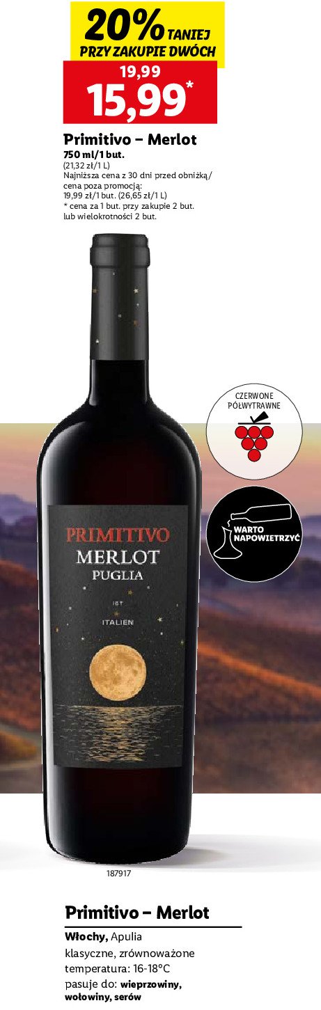 Wino wytrawne PRIMERA PIEDRA MERLOT promocja w Lidl