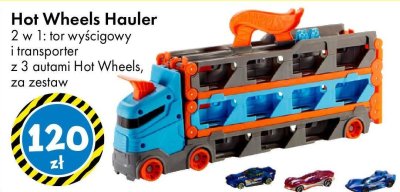 Zabawka Hot Wheels Hauler 2 w 1: tor wyścigowy i transporter z 3 autami Hot Wheels promocja w Tedi