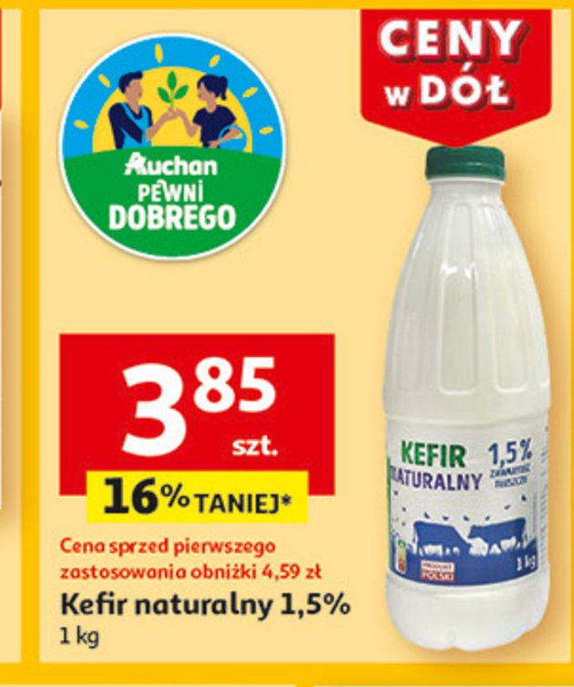 Kefir naturalny 1.5% Auchan pewni dobrego promocja w Auchan