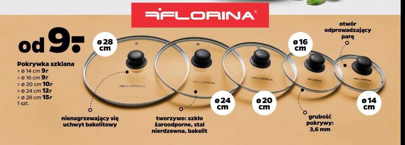 Pokrywka szklana żaroodporna 24 cm Florina (florentyna) promocja w Netto