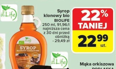 Syrop klonowy bio BIOLIFE 250ml promocja w Carrefour