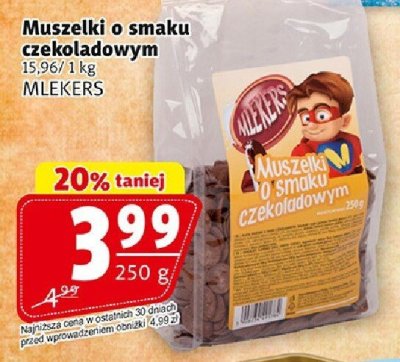 Muszelki o smaku czekoladowym Mlekers promocja w Prim Market