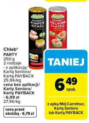 Chleb PARTY Mestemacher Gourmet Pumpernickel 250g promocja w Carrefour Market