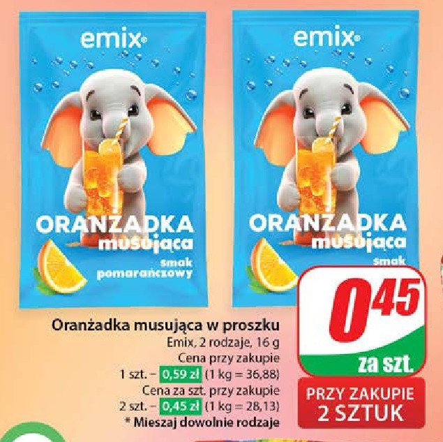 Oranżadka o smaku pomarańczowym Emix promocja w Dino
