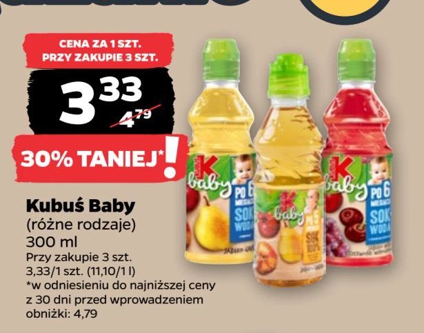 Sok + woda jabłko wiśnia czerwone winogrono Kubuś baby promocja