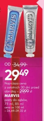Pasty do zębów MARVIS, 75 ml, 85 ml promocja w Super-Pharm