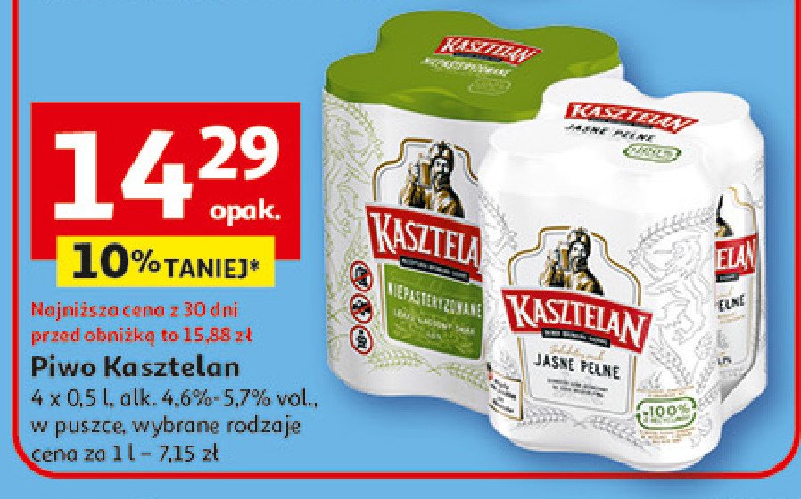 Piwo Kasztelan niepasteryzowane promocja w Auchan