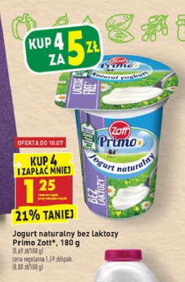 Jogurt naturalny bez laktozy Zott primo promocja