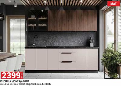 Kuchnia Monza/Arona szer. 260 cm, kolor orzech okapi/cashmere, bez blatu Merkury Market promocja w Merkury Market