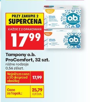 Tampony ProComfort 32 szt., różne rodzaje o.b. promocja w Biedronka