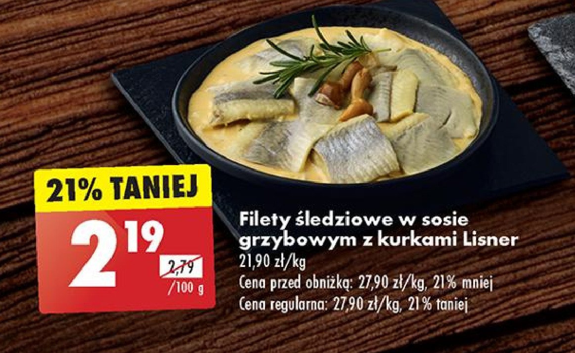 Filety śledziowe w sosie grzybowym z kurkami Lisner promocja