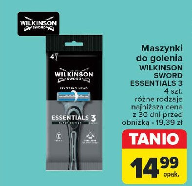 Maszynki do golenia sensitive Wilkinson extra essential 3 promocja w Carrefour Market