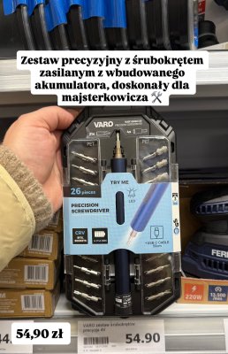 Zestaw precyzyjny śrubokrętów VARO z wbudowanym akumulatorem 26 elementów promocja w Action