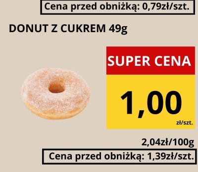 Donut z cukrem 49g promocja w Supeco