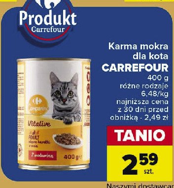 Karma dla kota z wołowina CARREFOUR COMPANINO promocja