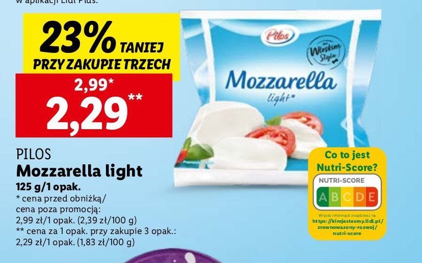 Ser mozzarella light mini Pilos promocja
