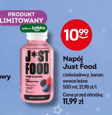 Napój Just Food czekoladowy, banan, owoce leśne promocja w Żabka