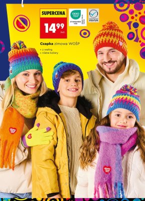 Czapka zimowa WOŚP z wełną, różne kolory promocja w Biedronka
