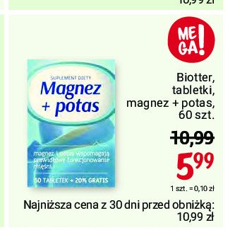 Tabletki magnez + potas Biotter promocja