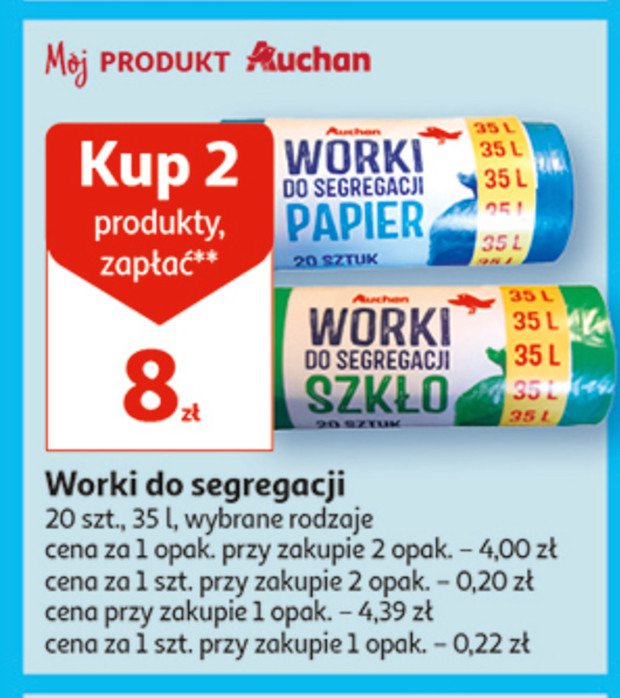 Worki do segregacji papier 35 l Auchan różnorodne (logo czerwone) promocja
