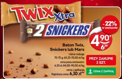 Baton Twix, Snickers lub Mars różne rodzaje promocja w Żabka