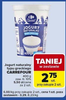 Jogurt naturalny typu greckiego CARREFOUR 400 g zaw. tł. 10% promocja w Carrefour Express