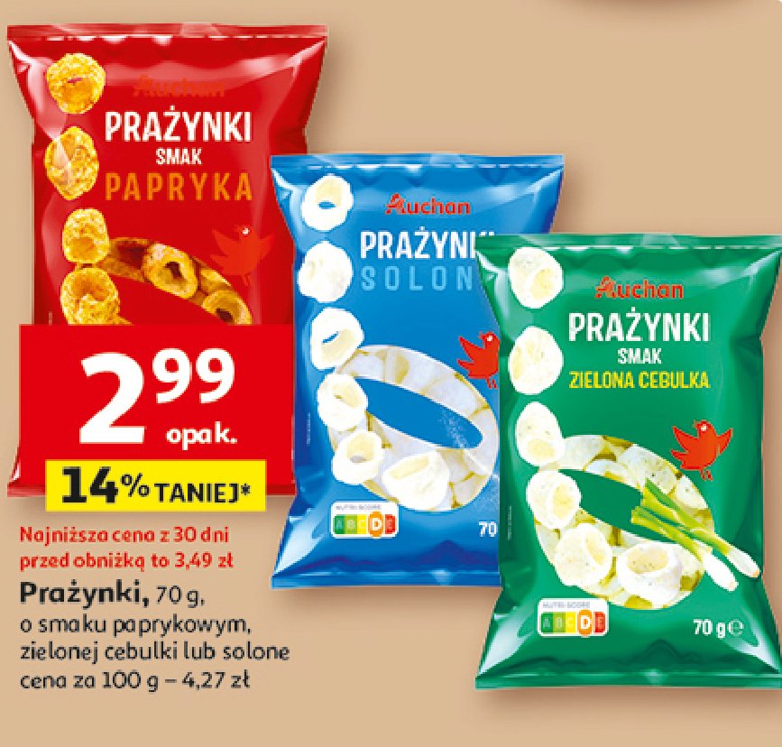 Prażynki solone Auchan różnorodne (logo czerwone) promocja