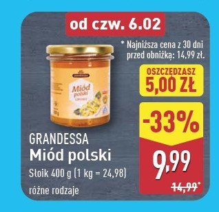 Miód lipowy GRANDESSA promocja w Aldi