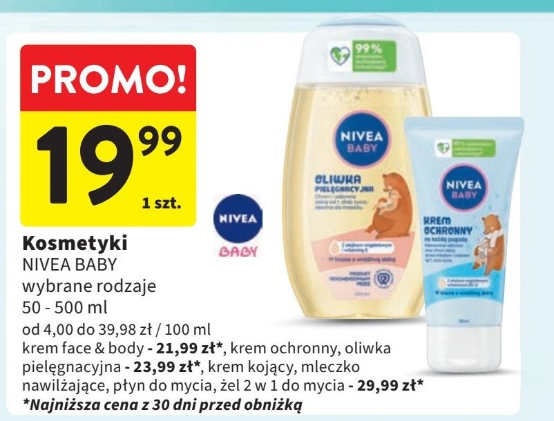 Mleczko nawilżające Nivea baby ochronny promocja